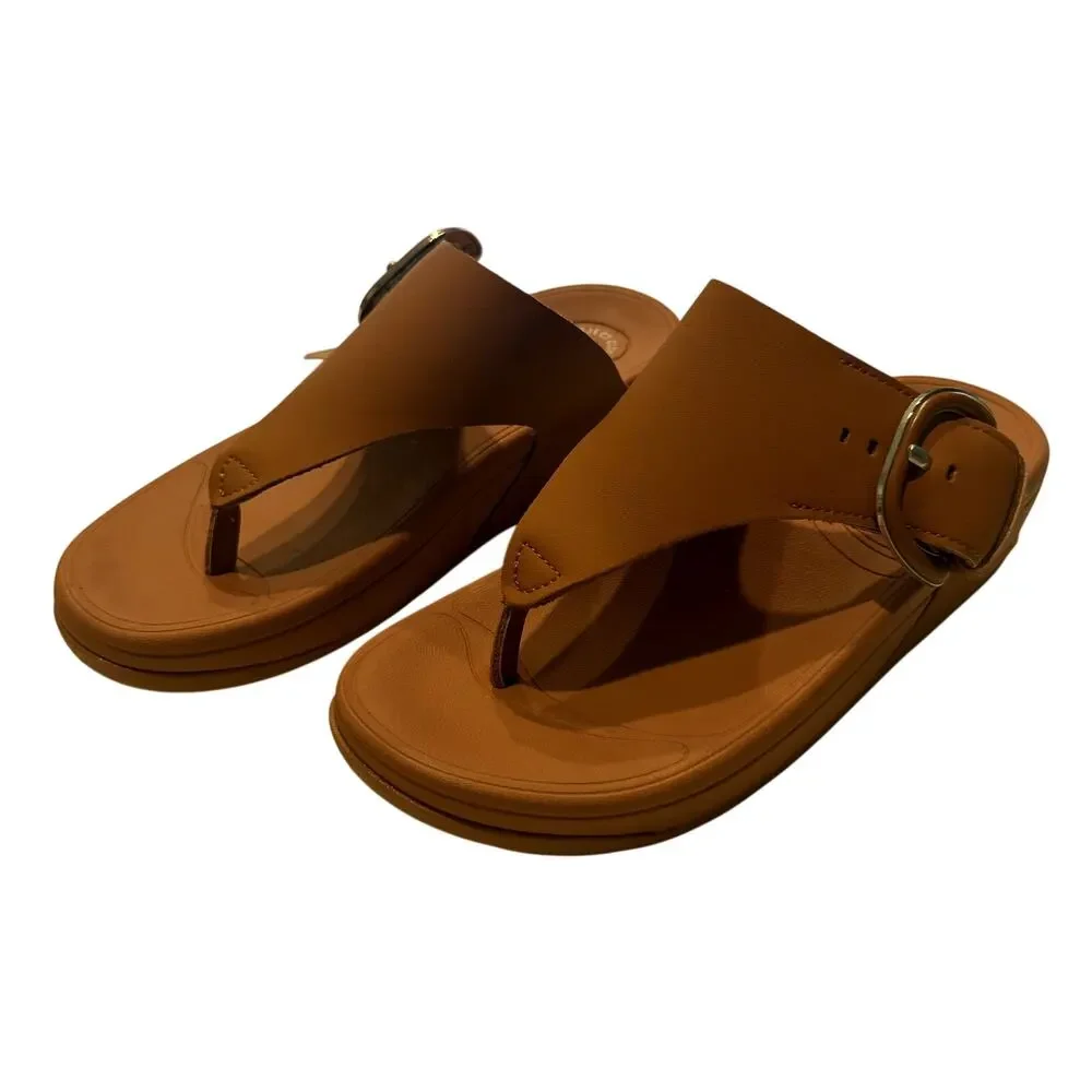 Project Cloud Women Arlee Buckle Sandals in Tan Leather, Size 6
